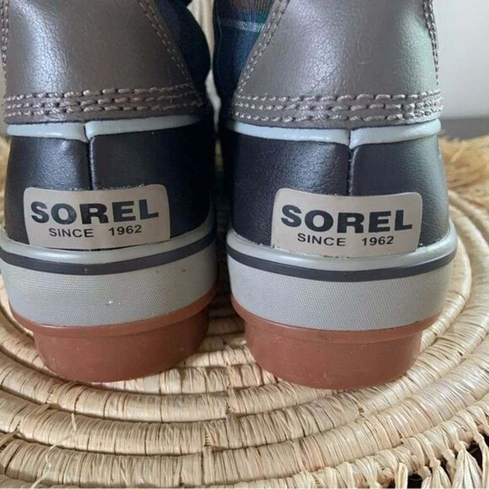 SOREL Women's Trivoli Tall Lace Up Fleece Lined Blue Plaid Winter Boots Size 8.5
